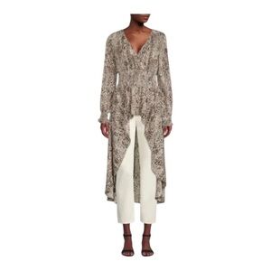 Patrizia Luca Milano High Low Tunic Blouse Long Sleeve leopard Print NWOT
